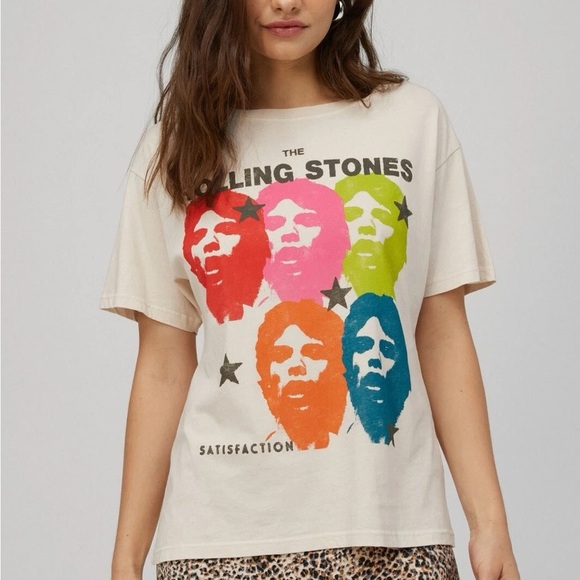 Daydreamer Tops - Daydreamer Rolling Stones Satisfaction Boyfriend Graphic Band Tee - XS